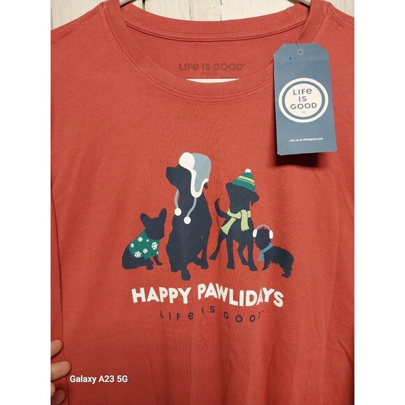 Life Is Good Men's Large Long Sleeve Crusher Tee Happy Pawlidays - Picture 2 of 7